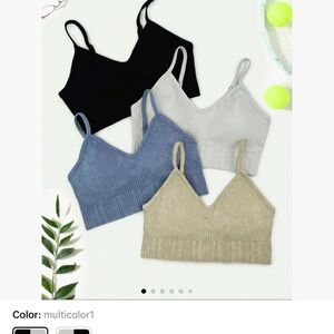 Set of Four Ribbed Bralettes in Black, Gray, Blue, and Tan